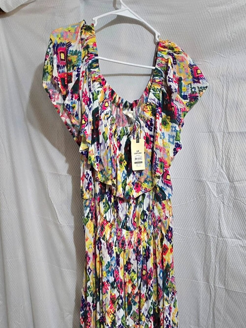 Terra & Sky Women’s 1X Multicolor Floral Ruffle Maxi Dress – Boho Summer Dress N